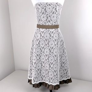 MoriLee Vintage Strapless Lace Gown in Ivory & Chocolate 7 (juniors)